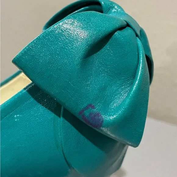 Vintage 80s Dominic Romano Barbie Bow back Teal Heels - Picture 5 of 5